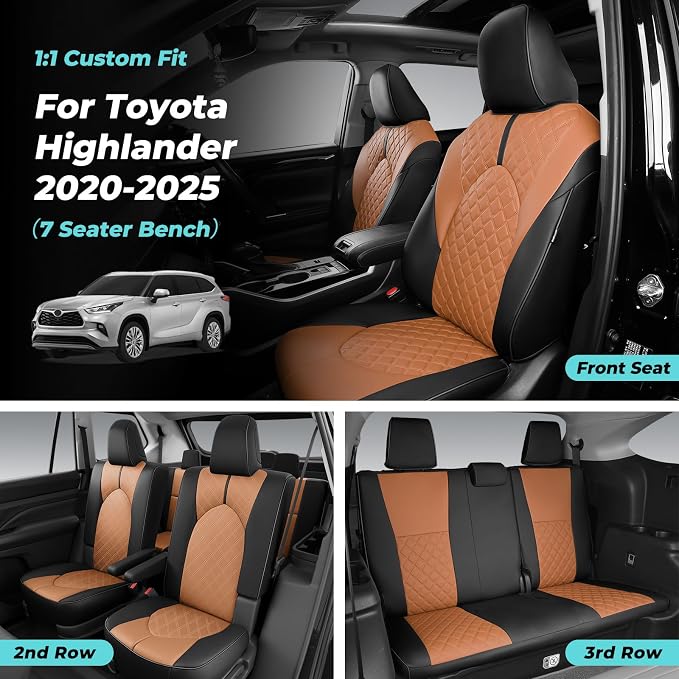 Custom Seat Covers for Toyota Highlander 2020-2026 7 Seats | black brown, faux leather, 2nd row captain chairs, waterproof, breathable, airbag compatible, stain resistant, easy install - Image 2