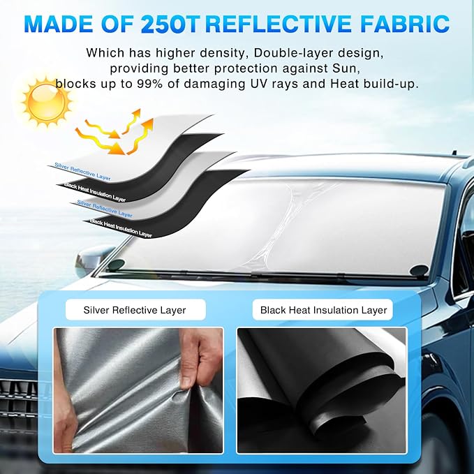 KUST Windshield Sun Shade for Honda Civic 2016-2021 Accessories Sunshade Foldable Window Sun Visor Protector Blocks UV Rays Keep Your Car Cooler - Image 4