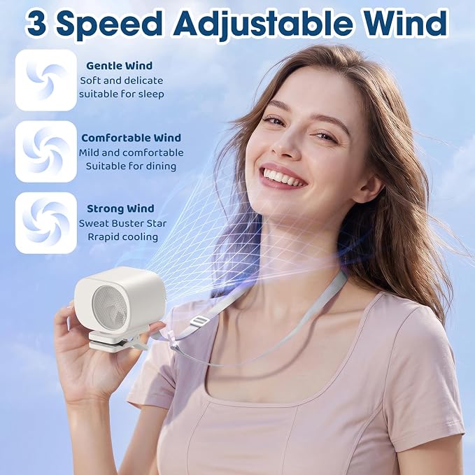 Car Clip on Fan with LED Display & Night Light, 360° Rotatable High Speed Cooling Fan, USB Rechargeable Personal Fan, Hands-Free Clip Fan for Car, Office, Camping & Outdoor Summer Use (White) - Image 5