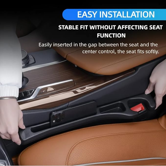 2 Pack Car Seat Gap Organizer, Seat Gap Filler Plug for Cars, SUVs & Trucks – Prevents Lost Items, Great for Rideshare, Daily Commute & Long Trips, Universal Fit PU Leather, Black - Image 2