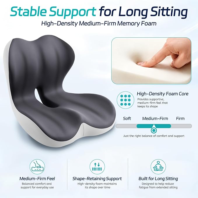 Back and Seat Cushion for Office, Back & Tailbone Pain Relief, Raised Cushion for Lumbar and Butt, Double-Sided Anti-Slip, Improves Sitting Posture, Ergonomic Memory Foam Lumbar Cushion - Image 6