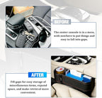 Car Seat Gap Filler Organizer with Cup Holder Expander, Leather Console Seam Filler Storage Box, Auto Front Seat Gap Organizer for Phones Keys Glasses, Universal Fit (Black/Red Driver) - Image 6