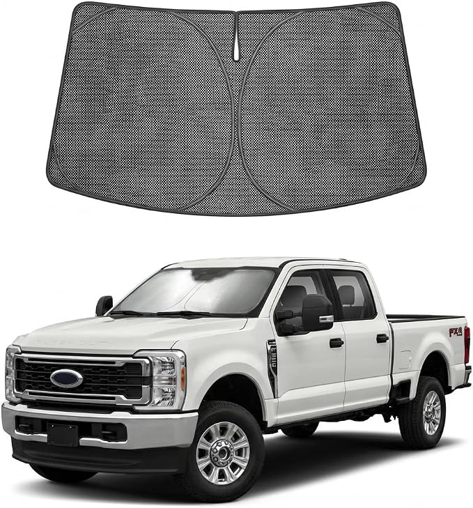 Proadsy Custom Fit Car Windshield Sun Shade for 2017-2026 Ford Super Duty | Ice Crystal Micro-Refraction Blocks 99% UV, Drops Cabin Temp 54°F. Foldable Full Coverage for Summer Parking/Camping Privacy by Proadsy
