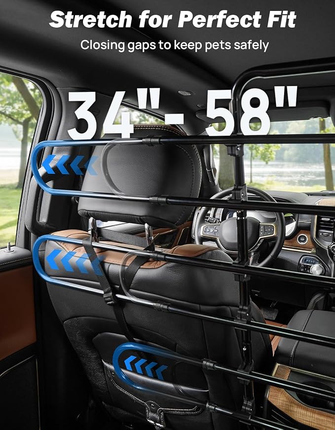 JOYTUTUS Dog Car Barrier, Pet Barrier Follow the Seat Movement 34"- 58" Width Adjustable SUV Dog Barrier for Back Seat, Vehicle Gate Heavy Duty, Ideal for Sedans SUVs Trucks MPVs - Image 3