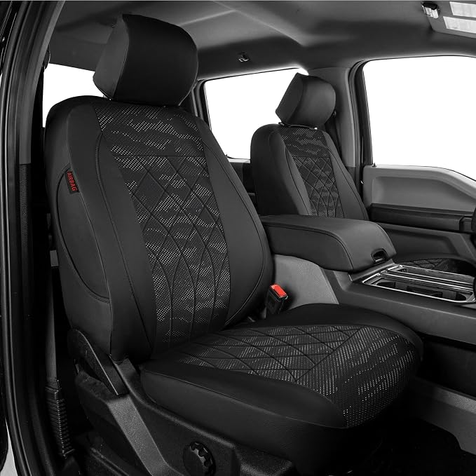 EKR F150 Seat Covers Custom Fit for (2 Door,SuperCab/Extended Cab) 2015-2020 Ford F150 XL/XLT/Lariat & 2017-2022 F250/F350 SuperDuty XL/XLT/Lariat Full Set-Faux Leather(Black/Gray Camo A63) by EKR