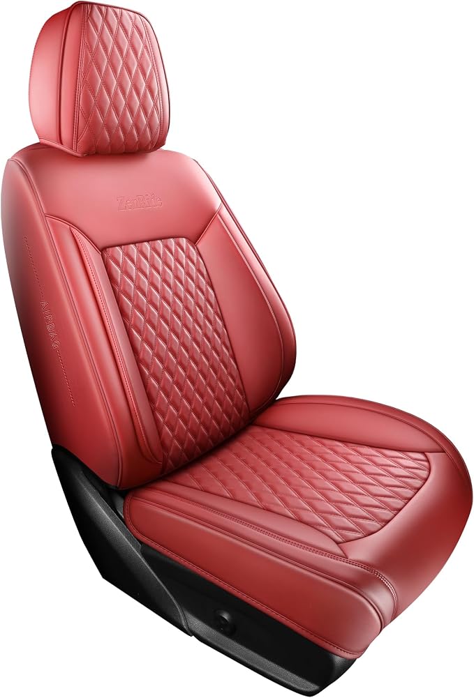 Red Burgundy Thick Nappa Leather Automotive Car Seat Covers Set of 1 | Univerasal Fit,3D Contoured,Full Coverage,Waterproof,ThickTexture Nappa Leather,for most Suvs Trucks Sedans by ZenRideCarCare