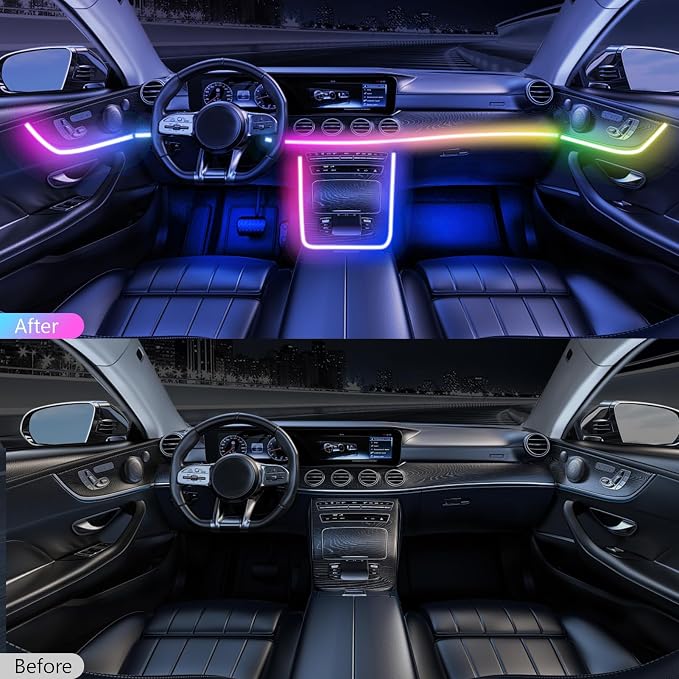 118" Acrylic Interior Car Lights with Smart APP RGB 2 in 1 (2 * 59in) | USB Powered Ambient Lighting Kits, 0.08in Ultra-Thin Thickness Car LED Strip Light Music Sync Neon Strip for Vehicle - Image 6