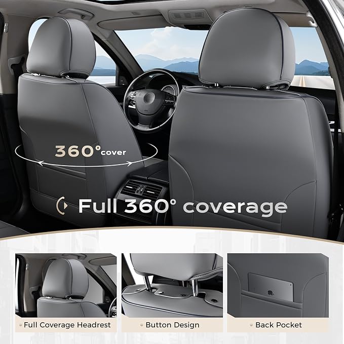 Coverado Car Seat Covers Full Set, Car Seat Protector Waterproof, Nappa Leather Car Seat Cushion, Seat Covers for Cars, Front Seats and Back Universal Fit for Most Cars - Image 4