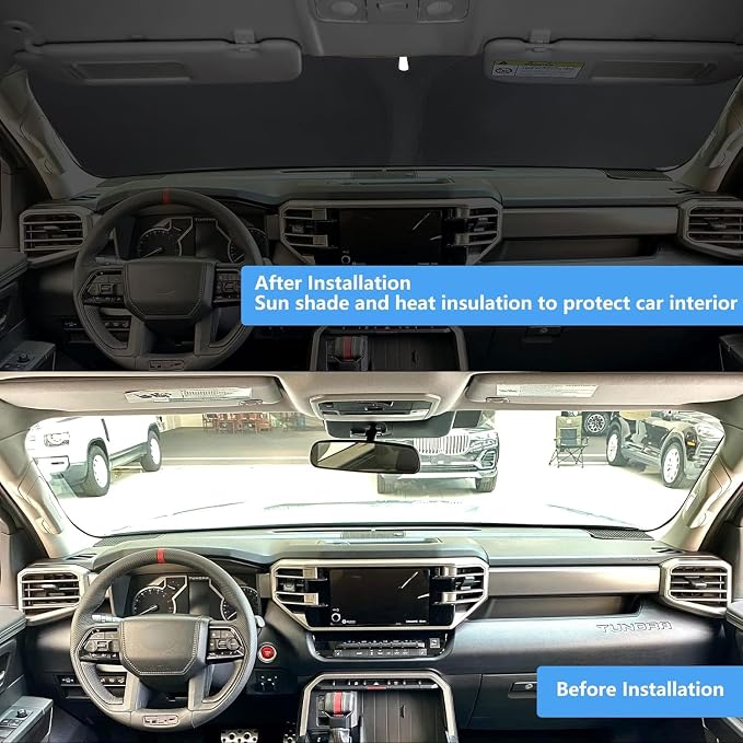 Windshield Sun Shade Fit 2021-2007 Toyota Tundra Limited SR5 Platinum TRD | HOHUIGO Car Front Window Sunshade Truck Accessories Fit Toyota Tundra Pickup Sun Visor UV Protector Heat Shield Cover - Image 5