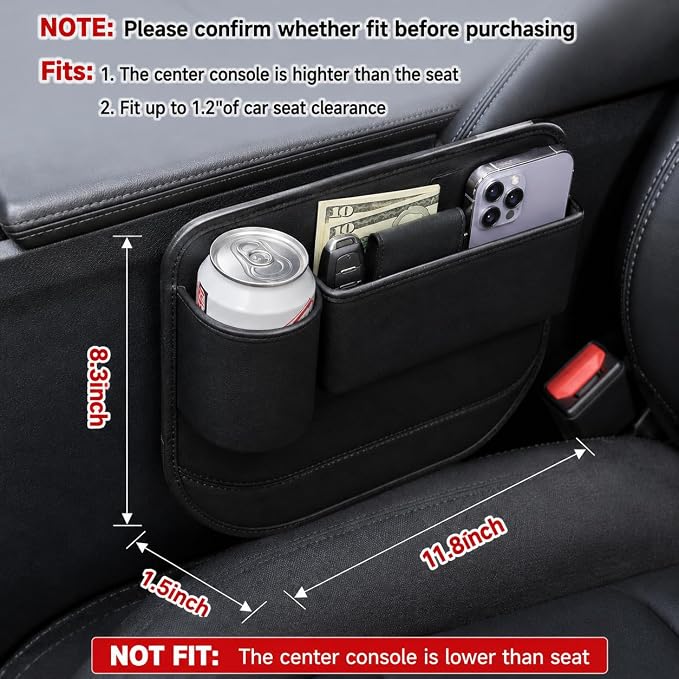 2-Pack Car Seat Gap Filler Organizer with Cup Holder - Premium Leather - Universal Fit - Keeps Phone/Wallets/Keys/Cans Organized (Driver & Passenger Side) - Image 2