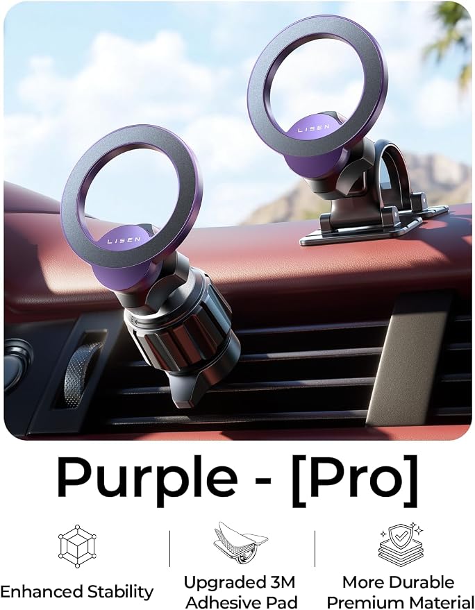 LISEN for MagSafe Car Mount,Car Accessories for Women Men [2025 Ultra] Magnetic Phone Holder for Car 360 Dashboard Vent Phone Mount for Car Organization iPhone 16 15 14 13 12 Pro Plus Mini,Purple - Image 2