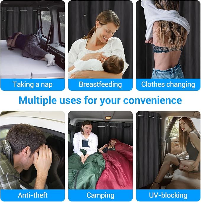 XCBYT Car Privacy Divider Curtain for SUV Van, Adjustable Blackout Rod | Blocks 98% light for camping & nursing. Requires B-pillar gap. Center divider only; side windows remain exposed - Image 3