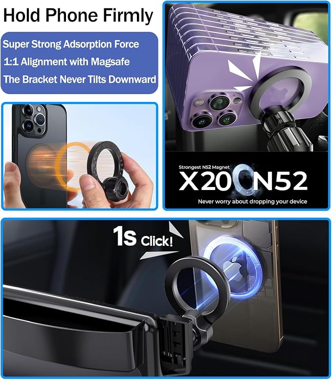 Magnetic Phone Holder for Honda Accord 2023 2024 2025 2026 EX-L Hybrid/ Touring Hybrid/ Sport Hybrid/ Sport-L Hybrid [Fits 12.3-Inch Screen Only] for Magsafe Car Cell Phone Mount with Storage Box - Image 4