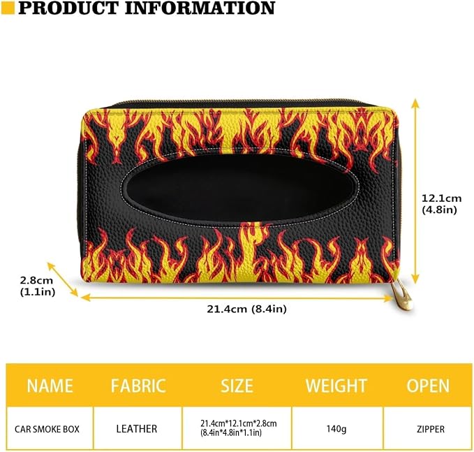 Biyejit Car Tissue Holder, Fire Flame PU Leather Hanging Paper Towel Box, Auto Napkin Holder Cover Paper Tissue Dispenser for Sun Visor & Backseat Vehicle - Image 6