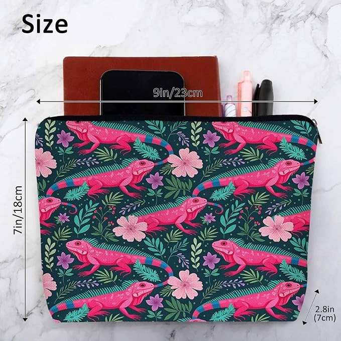 Lizard Cosmetic Travel Bag For Toiletries, Tropical Animal Floral Lizard Makeup Bag Toiletry Bags For Women, Flax Cosmetic Bags Make Up Bag Purse Toiletries Bag Birthday Gift - Image 4
