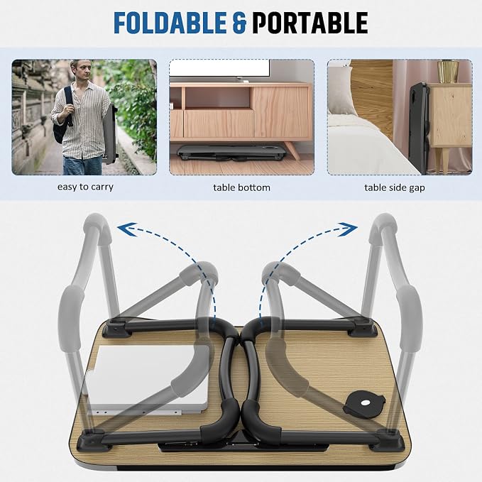 Fayquaze Laptop Desk, Portable Foldable Lap Bed Desk, Laptop Table Tray | Storage Drawer and Cup Holder, Lap Desk Lap Stand Tray Table Floor Table Serving Tray for Eating, Reading and Working - Image 5
