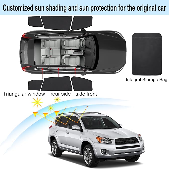 Front Side Half Window Shade Foldable Custom Fit for Toyota RAV4 2006-2012 Car Window Shades for Side Window Sun Shade UV Protection Heat Insulation for Camping Sleeping 6PCS - Image 3