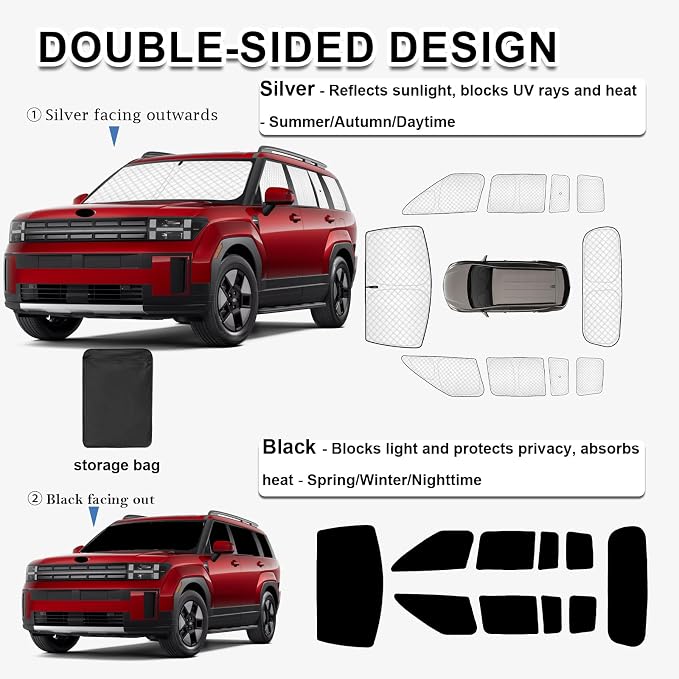 KMF 10pcs Thicken Sun Shades for Hyundai Santa Fe 2024-2025 2026 Accessories,Full Car Windshield Sunshade Window Covers for Side Rear,UV Block and Blackout Privacy for Camping - Image 4