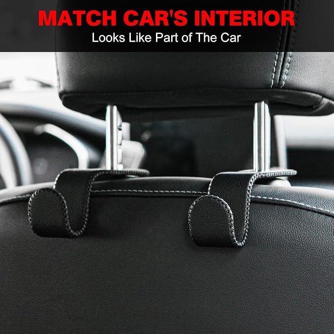 AMVOYOA U-Shaped Car Leather Hooks – Car Purse Holder, Headrest Hooks for Car, Back Seat Organizer - Elevate Your Travel Experience!(Black) - Image 2