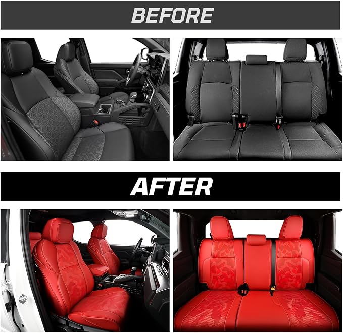 Car Seat Covers Fit for Toyota Tacoma 2024-2026 Double/Crew Cab,Red | Custom Faux Leather Full Set,Waterproof & Wear-Resistant Seat Cover,Fits Tacoma 4th Gen SR,SR5,TRD Sport,TRD Off-Road,Limited - Image 7
