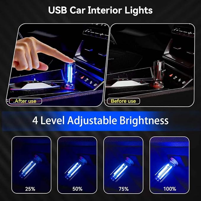 4 PCS USB Night Light Bulb,Touch Dimmable Retro Car Interior Ambient Light | Portable Glass Bottle Design Chubby Glow LED Light for Car, Truck, Bedroom, 2 RGB and 1 Red 1 Blue Lighting - Image 2