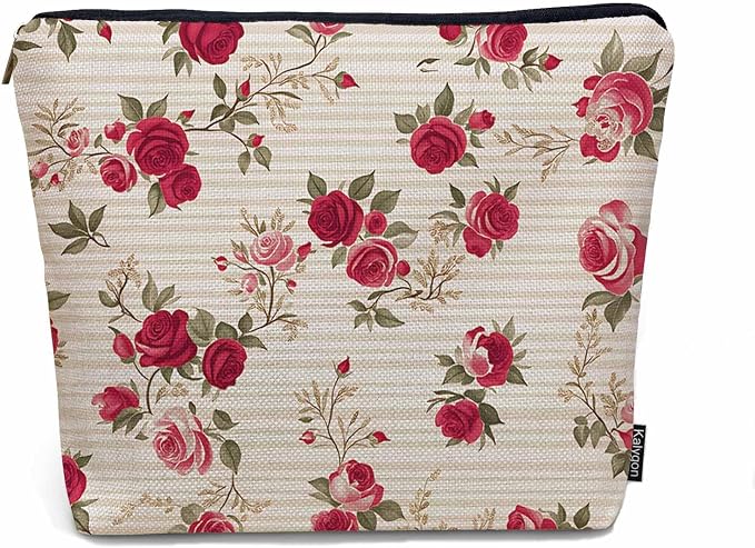 Makeup Bag For Purse Rose, Retro Floral Roses Red Cosmetic Bags For Women With Zipper Travel Toiletry Pouch Makeup Bags Makeup Organizers Purse For Toiletries Cosmetics by Unknown