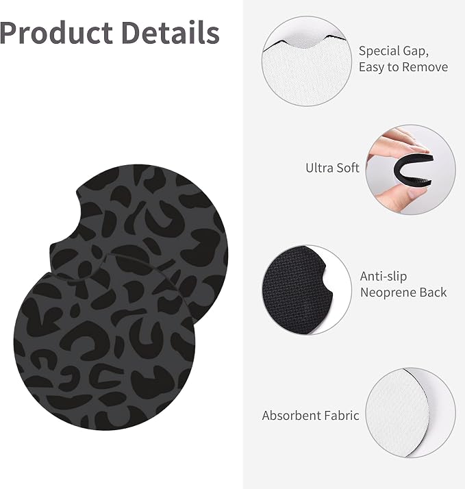 Black Leopard Print Steering Wheel Cover14-15In + 2 Pieces Car Coasters | Anti-Slip Breathable Cheetah Animal Print Car Wheel Cover Accessories for Women,Universal - Image 7