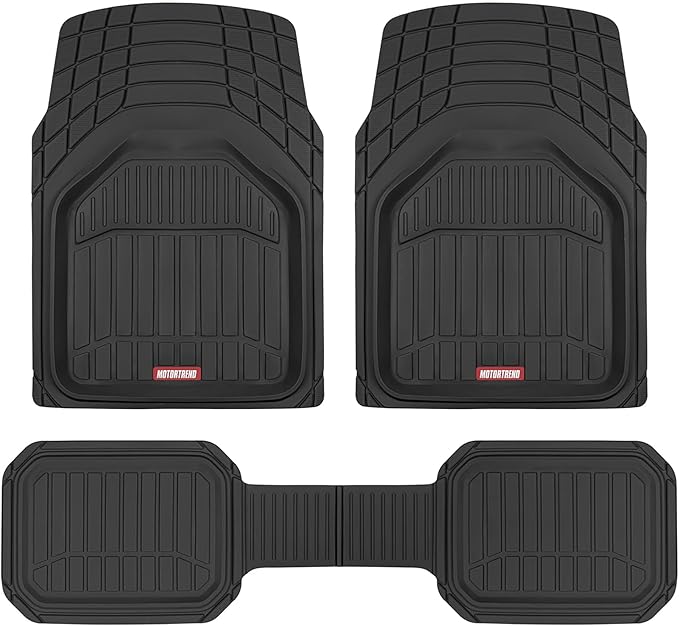 Motor Trend 943-BK FlexTough Defender Car Floor Mats -Next Generation Deep Dish Heavy Duty Contour Liners for Car SUV Truck & Van-All Weather Protection, Trim to Fit Most Vehicles Black by MotorTrend