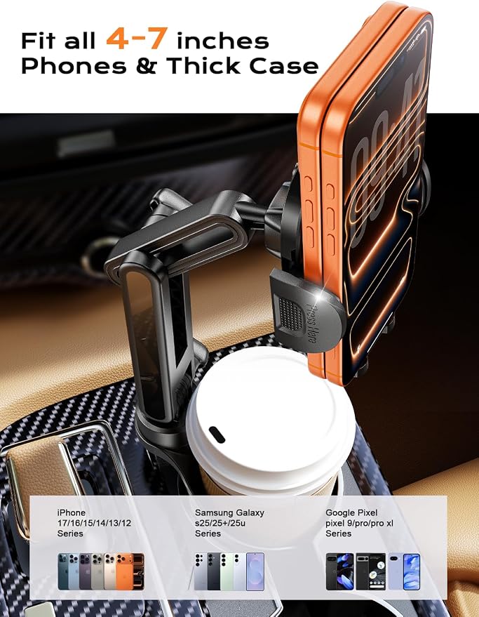 TAZENI 2-in-1 Cup Phone Holder for Car, with 2 Sizes Hollow Bases | Holds Phone & Bottle Together, Height Adjustable, Hands-free Viewing, Universal Fit, Fit 4.7-7 inches iPhone, Phones Android - Image 3