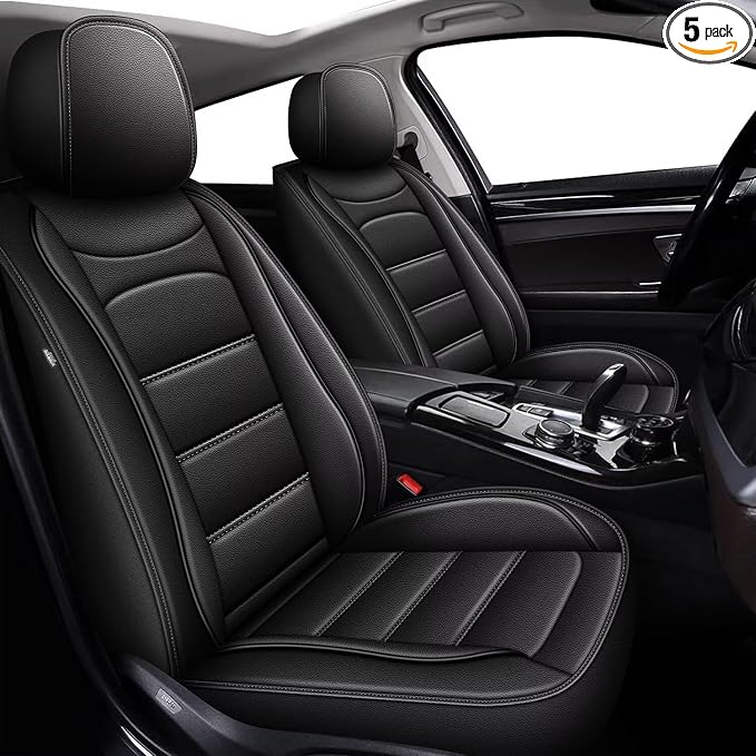 Car Seat Covers for Hyundai Sonata 2007-2025 2026 Full Set(5 Seats) | Luxury Fuax Leather, Waterproof, Airbag Compatible, Easy to Install, Scratch‑Resistant Seat Protection, Black by IKABEVEM