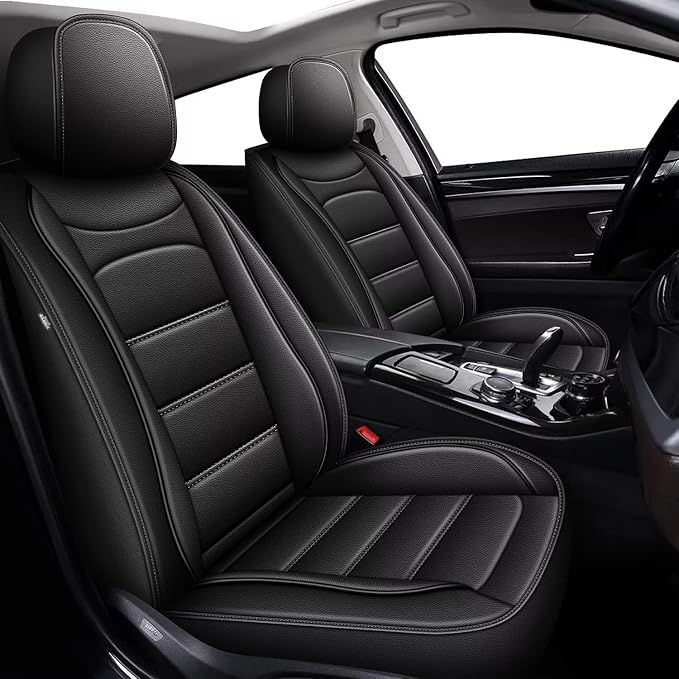 IKABEVEM Car Seat Covers for Ford Fiesta 2011-2019, 2-Pack Front | Luxury Fuax Leather, Waterproof, Airbag Compatible, Easy to Install, Scratch‑Resistant Seat Protection, Black by IKABEVEM