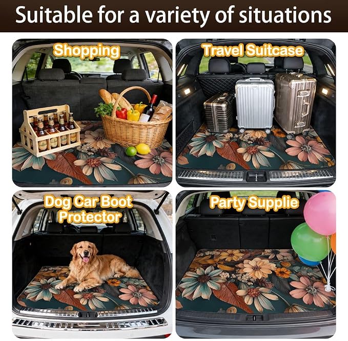 Car Trunk Mat for SUV, 29"x39" Vintage Wildflowers Cargo Liner Protector | All Weather Universal Cargo Liners for Dogs, Car Accessory for SUVs/Sedan/Wagons, Durable Non-Slip Washable Rear Cargo Mat - Image 7