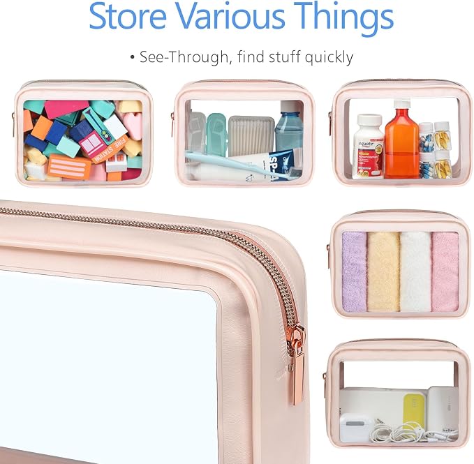 Clear Makeup Bag Foldable - TSA Approved Toiletry Bag for Travel | Metal Zipper, Reinforced Seam, Water Resistant, Medium for Carry-on, Large for Checked Luggage, for Car Storage Organizer - Image 8