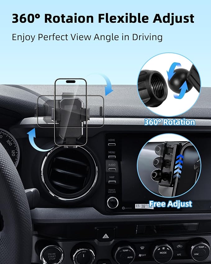 PZK Car Phone Holder for Toyota Tacoma 2016-2023 Accessories Custom Vent | 3rd Gen Tacoma Car Phone Mount Auto Lock Fixed Clip Hands Free 360° Rotation Phone Cradles for All 4.0-7.0'' Smartphones - Image 4