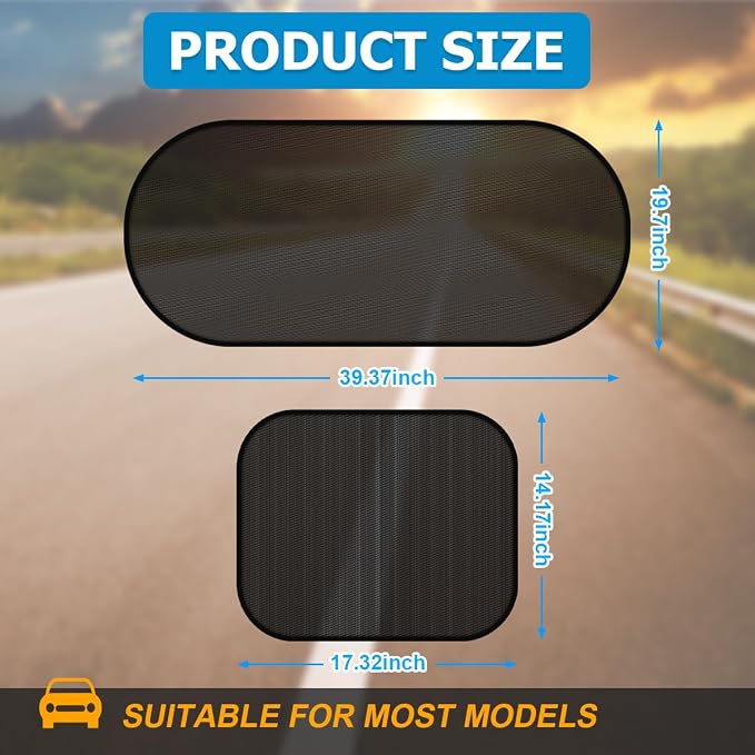 5 Pack Car Window Sunshade Set, Side and Rear | mesh fabric, metal support frame, suction-cup mounting, twist-fold storage, UV and heat blocking - Image 2