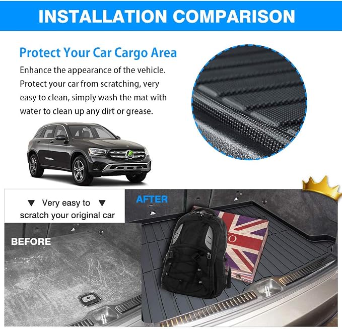Powerty Trunk Mat for Mercedes-Benz GLC250 GLC300 GLC350 GLC43 AMG GLC Class 2016-2022 (Not for GLC Coupe Series), All Weather TPE Cargo Mat Liner for Rear Trunk - Image 4