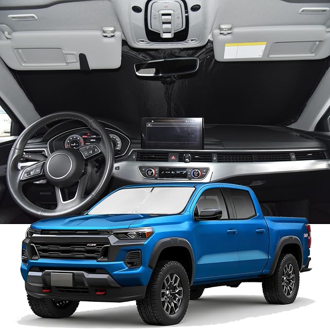 Windshield Sunshade for Chevy Colorado 2023-2026 Sun Shade | Upgrade 4 Layers Blocks UV Rays Custom Fit Colorado Car Window Shade Front Windshield Sun Visor Keep Cool Foldable by ZOIBVCARSUNSHADE
