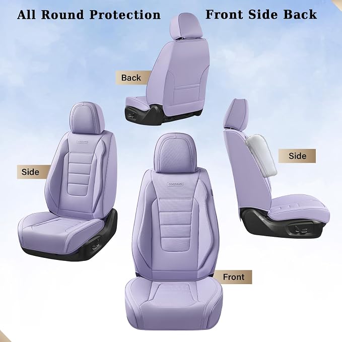 Coverado Car Seat Covers Front, Seat Covers for Cars, Waterproof 2-Pack Car Seat Cushions, Leather Carseat Seat Protectors, Universal Seat Covers Fit for Most Sedans SUV Pick-up Trucks(Purple) - Image 3
