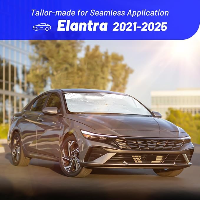 Windshield Sun Shade Umbrella for Hyundai Elantra 2021-2025 Front Windows | Foldable Car Sunshade with 360° Rotating Shaft, Custom fit Elantra Sun Visor Shield for UV Blocking and Heat Insulation - Image 3