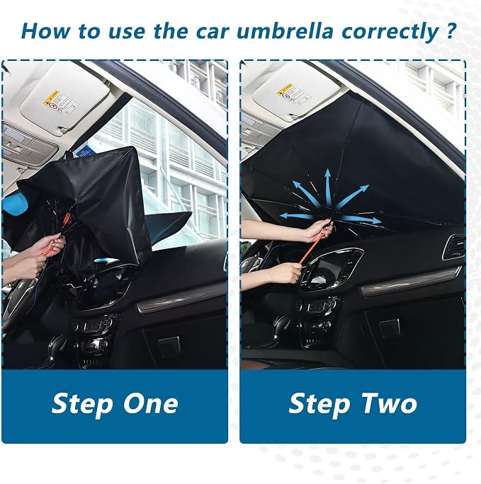 Blue Black Car Sun Shade Windshield Car Umbrella Foldable Uv Ray Reflector Front Window Sun Shade Visor Shield Cover - Image 4