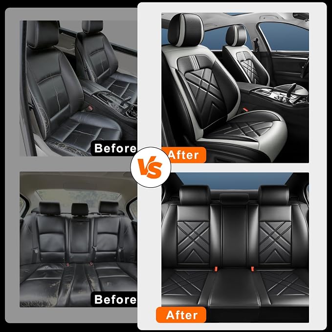 Car Seat Covers Fit for KIA Sorento 2008-2026, Premium Full Coverage Leather Automotive Seat Protectors, All Seasons Waterproof Breathable, Airbag Compatible, Full Set Seats, Black Gray - Image 6