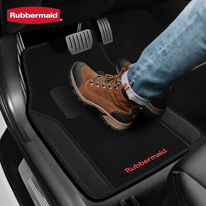 Rubbermaid Car Mats, Carpeted Floor Car Mat with Faux Leather & Built-in Heel Pad, Two-Tone Car Rug Floor Mats, Stylish Carpeted Floor Mats for Cars, Trucks & SUVs Black Color - Image 6