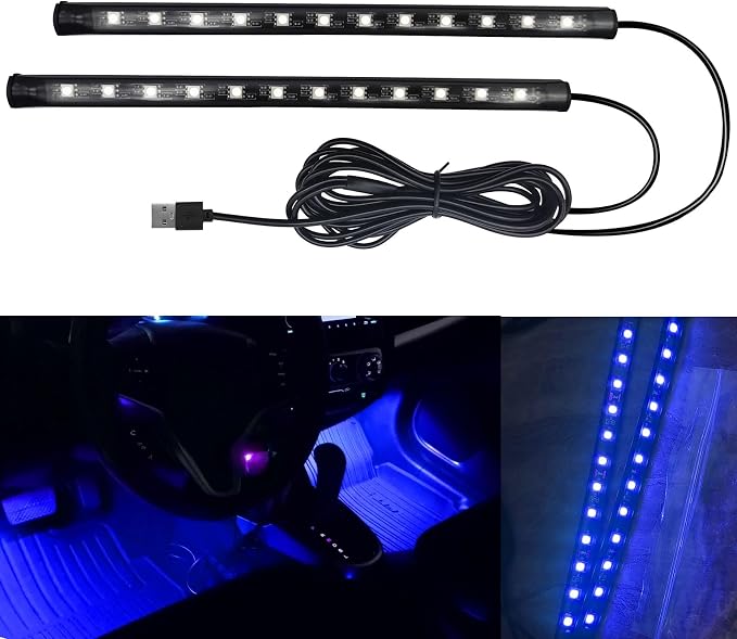 Car LED Strip Light, Interior Car Lights, 12V 24 LED Auto Atmosphere Lamps with Cigarette Lighter, Auto Lamp Ambient Night Light Strip Lighting Kit for Vehicles (USB/Blue) by Unknown