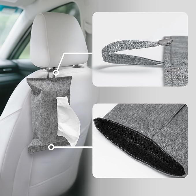 kakaforsa Toilet Paper Holder Reusable Tissue Holder Travel Tissue Holder Wall Hanging Tissue Box Cover Toilet Paper Storage Rectangle Napkin Holder Cloth Tissue Box for Car Office Desk, Gray - Image 4