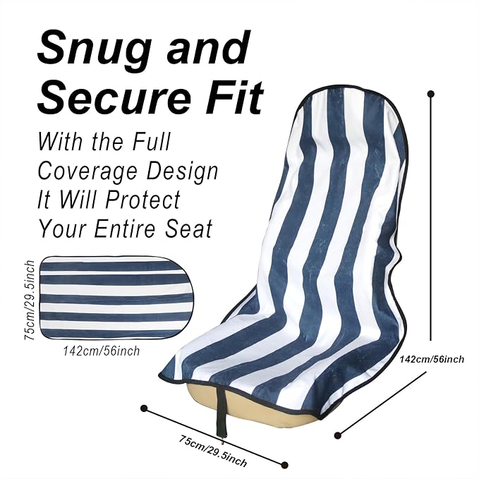 Car Seat Cover Protector Front Seats,for Gym Workout,Running,Swimming,Beach and Hiking,Waterproof Sweat Towel Bucket Seat Covers for Cars SUV Trucks (Blue Stripe, 1Pcs) - Image 3