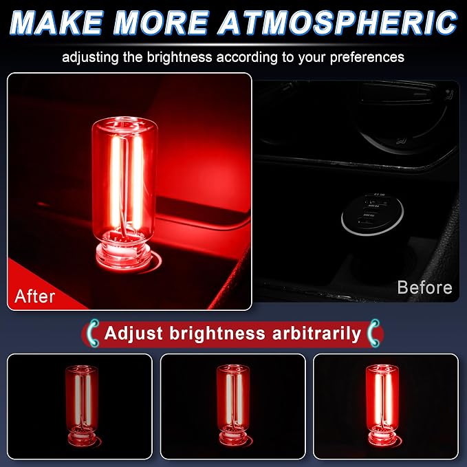 iFunyLED Car Interior USB LED Night Light, Portable Touch dimmable Car Ambient Lighting Kit, Retro Mini Transparent Glass Bottle Lamp Decorations for Vehicle Camping Bedroom Hallway, Pack of 2(Red) - Image 2