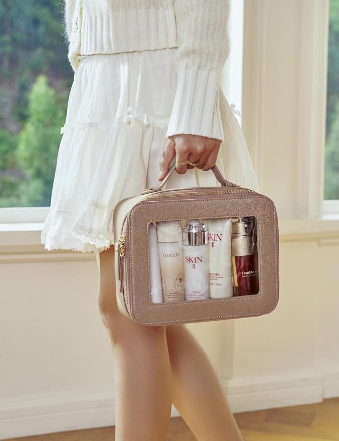 Clear Makeup Bag Travel Cosmetic Case Transparent Toiletry Bag with Zipper, Portable Make Up Organizer Traveling Compact Car Bag for Essentials, Gold, Large - Image 7