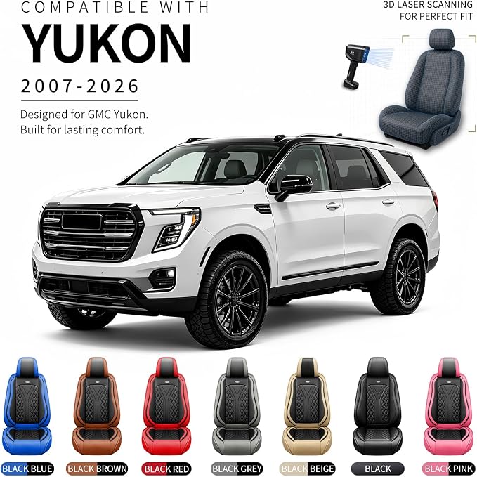 for GMC Yukon 2007-2026 Car Seat Covers, Full Set, Red | Luxury Full Coverage Leather Seat Protectors, Waterproof Breathable, Non-Slip, Easy to Install, Airbag Compatible, All-Season - Image 4