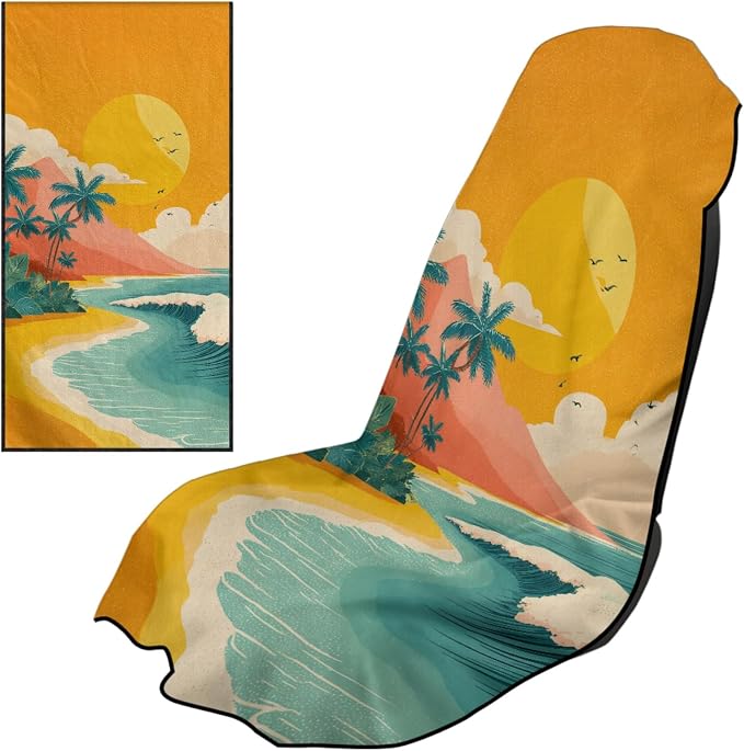 Horeset Coconut Tree Beach Towel Car Seat Cover Sweat Proof Automotive Seat Protector Universal Fit for Car Seat, Yoga, Travel, Multi-Use for SUV Truck Sedan by Horeset