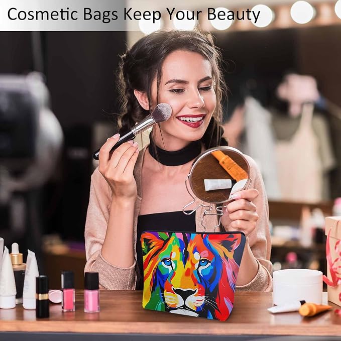 Makeup Bag For Purse Lion, African Animal Lion Face Colorful Cosmetic Bags For Women With Zipper Travel Toiletry Pouch Makeup Bags Makeup Organizers Purse For Toiletries Cosmetics - Image 2